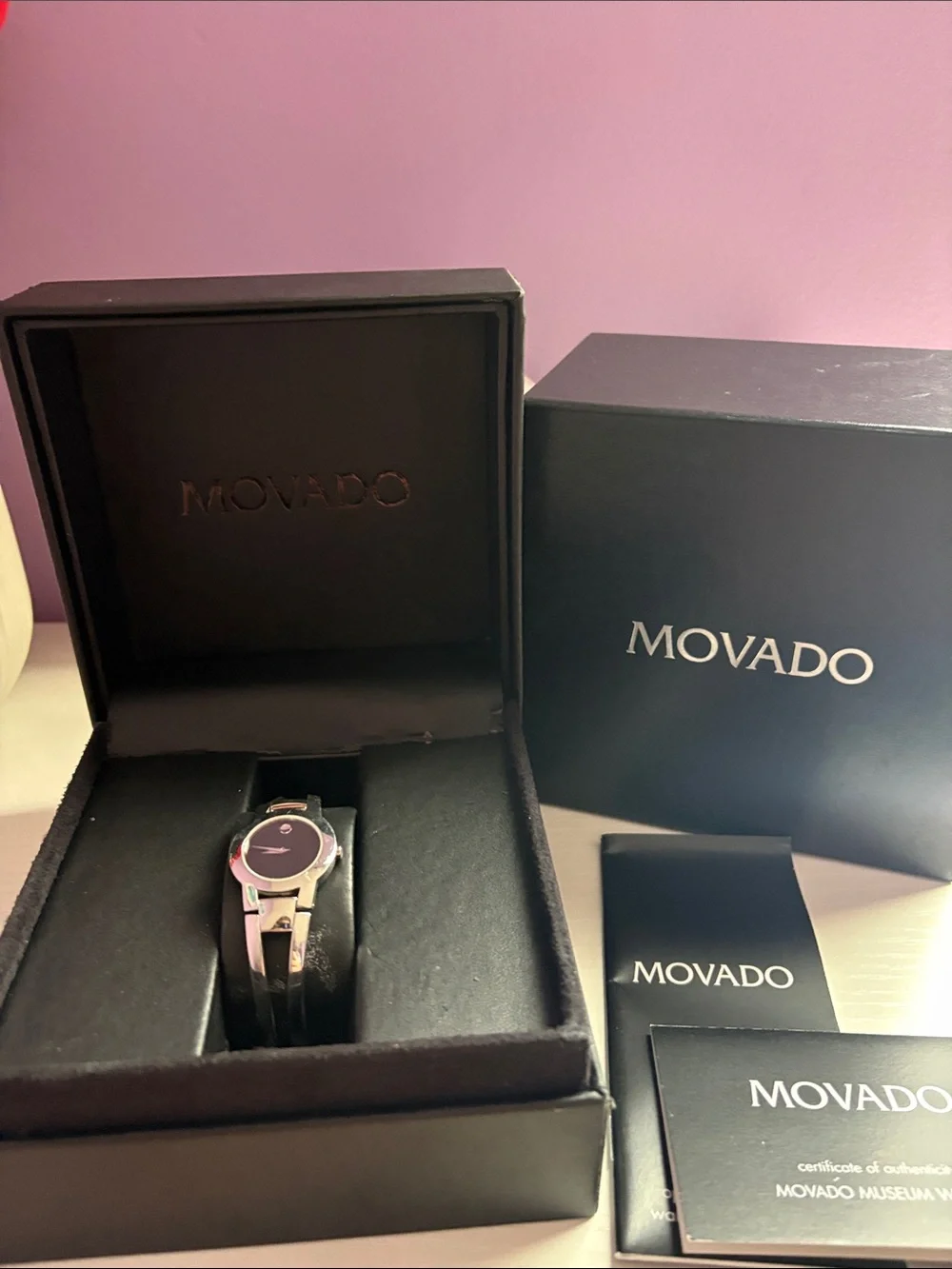 Movado Women's Bangle Watch in Black and Silver-Tone